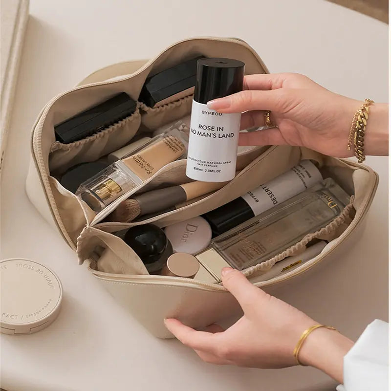 High-Capacity Leather Cosmetic Organizer