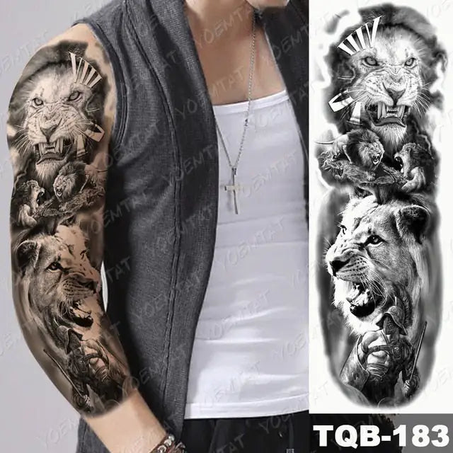 Lions in Gray and Shaded Black Tattoos