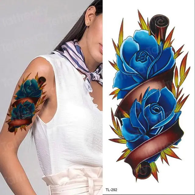 Roses and Colorful Flowers Tattoo